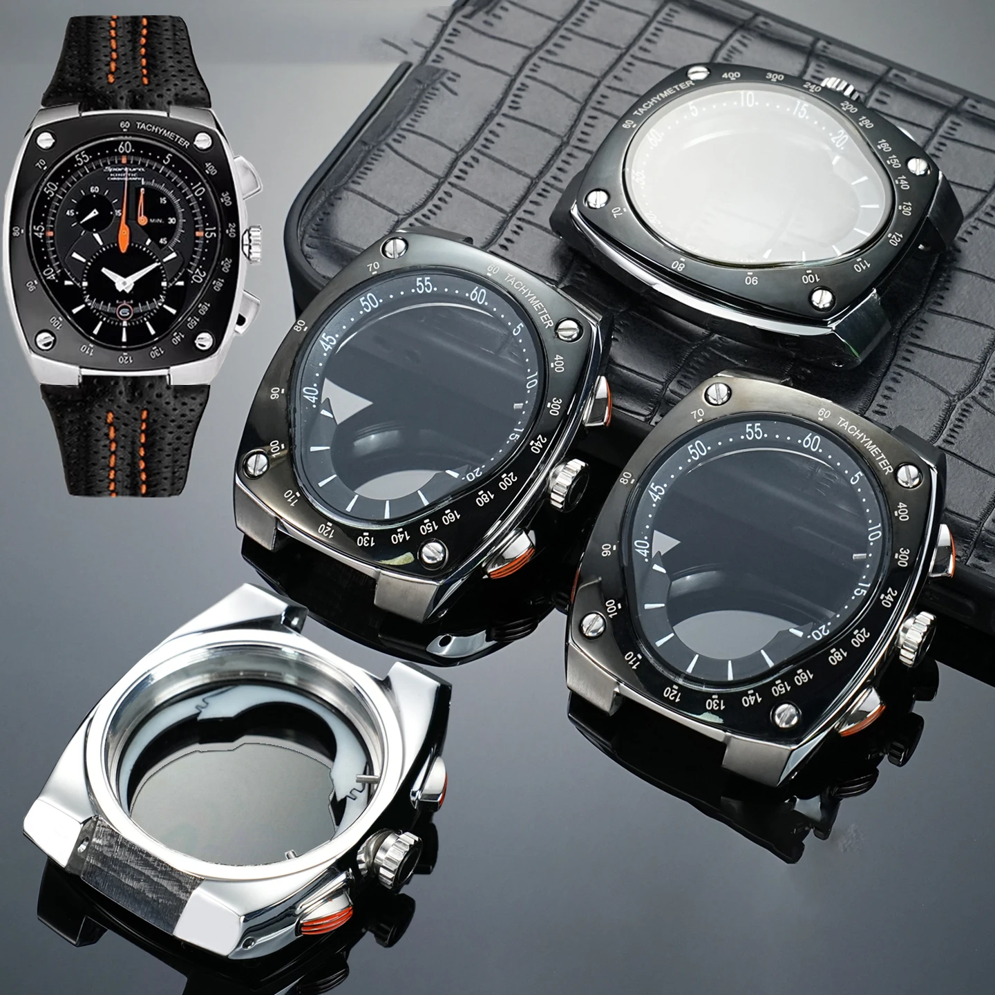 For Seiko Sportura Series Stainless Steel Case SNL015 SNL017 SNA595 SNL029J01 SNL029J02 7L22A Replacement Metal case glass shell
