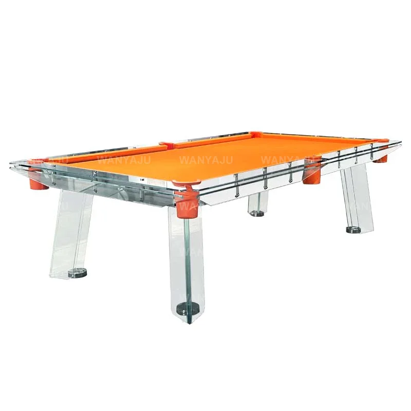 Wholesale Price Luxury Customizable Multi-Colored Transparent Glass Pool Table with Orange Cloth