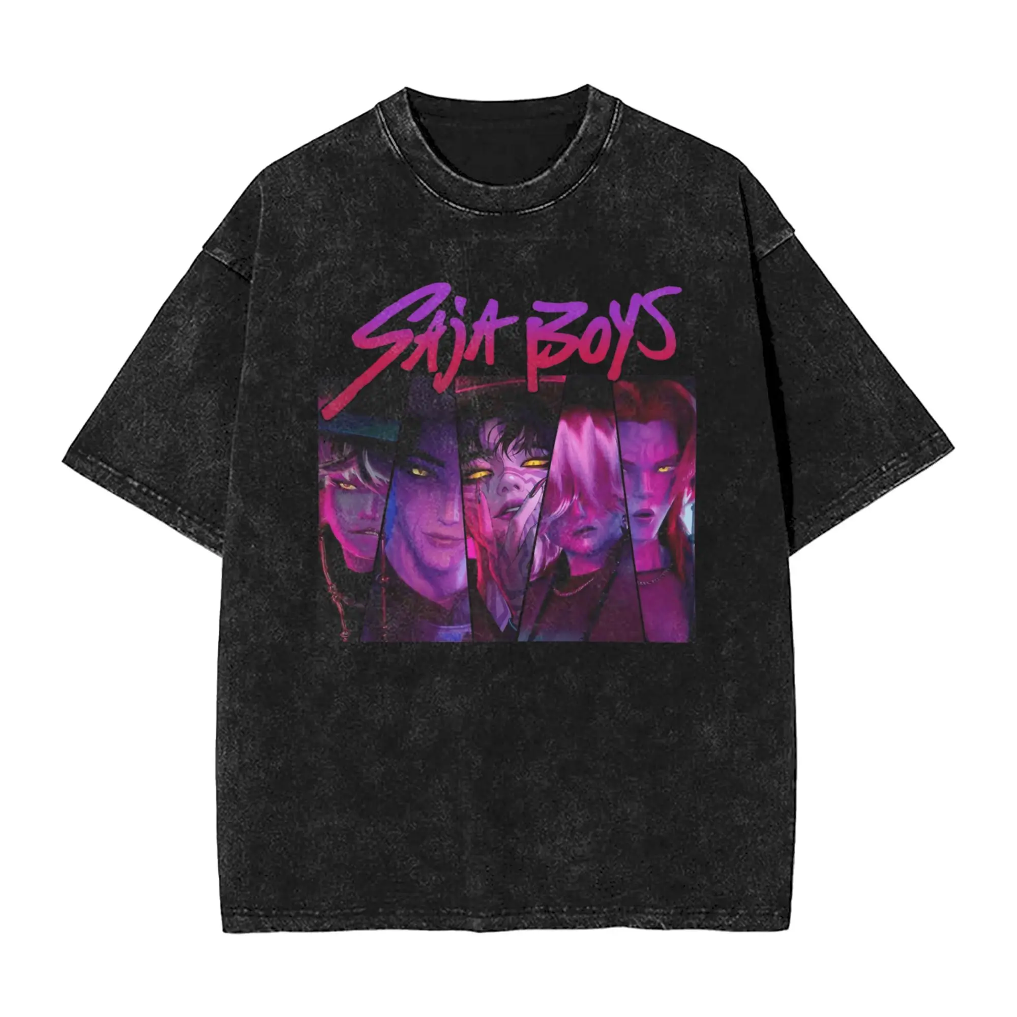 

Негабаритная стираная футболка Saja Boys Kpop Demon Hunters, хлопковые футболки с аниме, футболка для отдыха для мужчин, летняя повседневная одежда Y2K