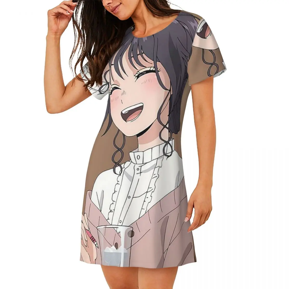 Robe de nuit à manches courtes pour femmes, motif fleur parfumée, style anime, pour dormir, pyjama