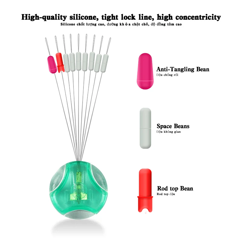 10sets 7 Space Beans+1 Anti-Tangling Bean+1 Rod Top Bean Rubber Stopper Column Shape Beans Fishing Accessories Tools Tackle