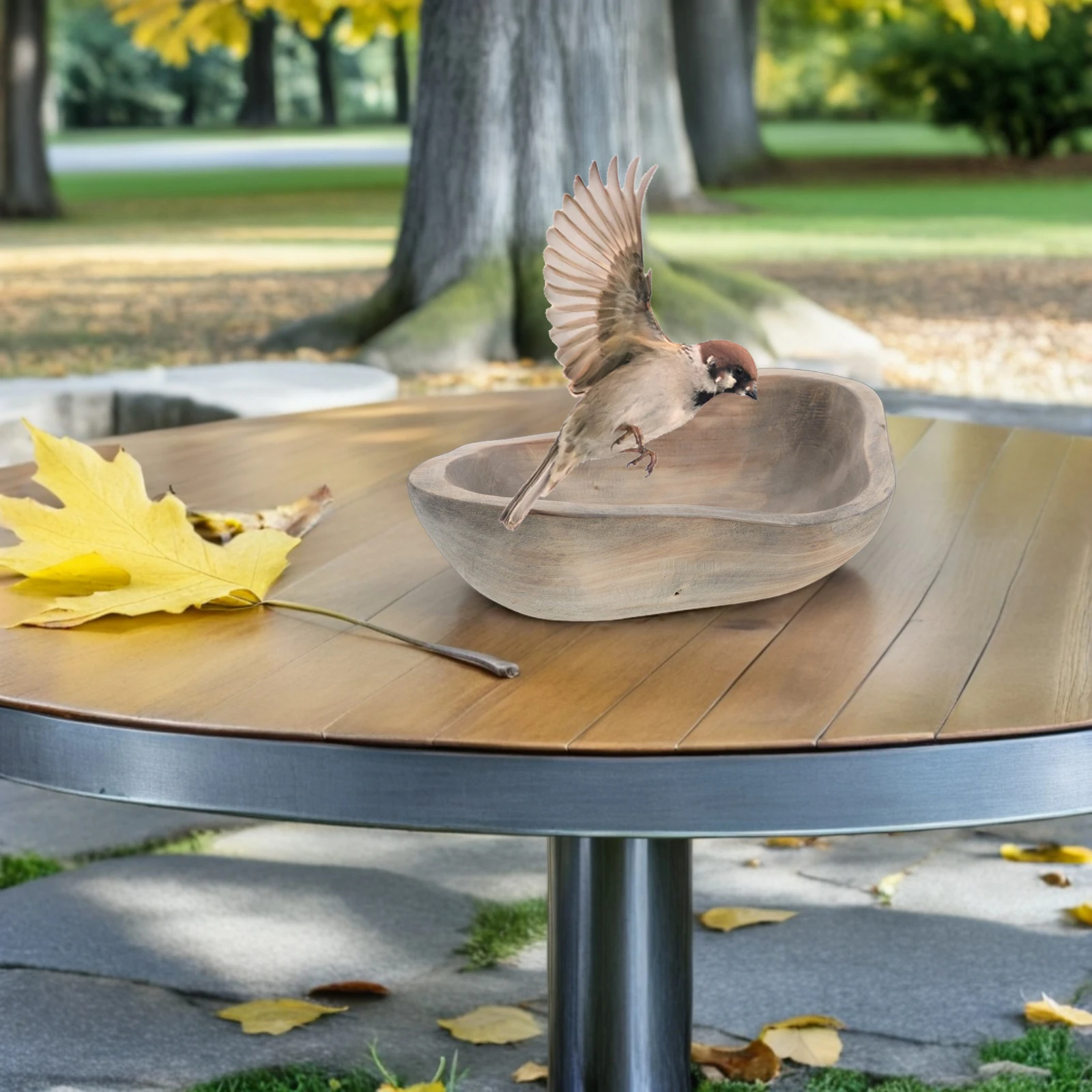 

Wooden Butterfly Water Feeding Bowl Vintage Design Natural Wood Material Bird Bath Feeder Outdoor Garden Decor Small Capacity