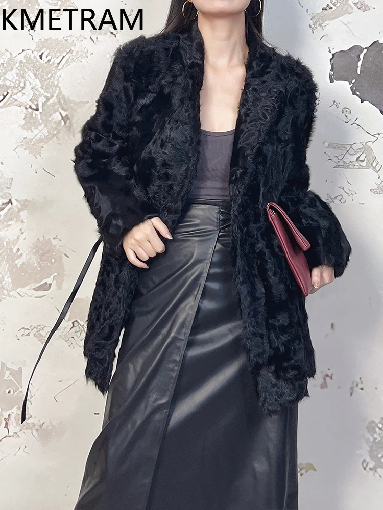 Pelzjacke aus natürlicher Wolle, Schaffell, luxuriöser doppelseitiger Pelzmantel mit V-Ausschnitt, Damenbekleidung, 2025, Wintermode, neu in Oberbekleidung