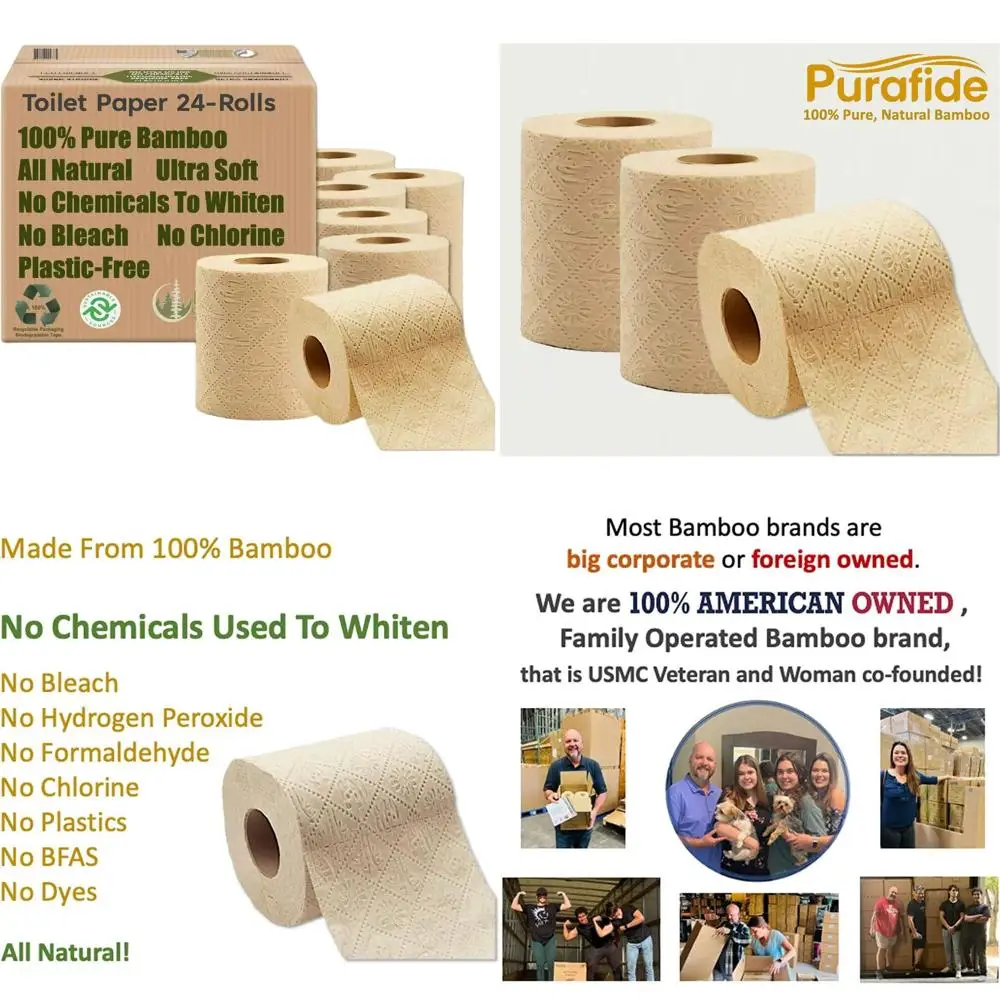 

Sustainable 3-Ply Bamboo Toilet Paper, Thick, Unbleached, 300 Sheets, Eco-Friendly Roll