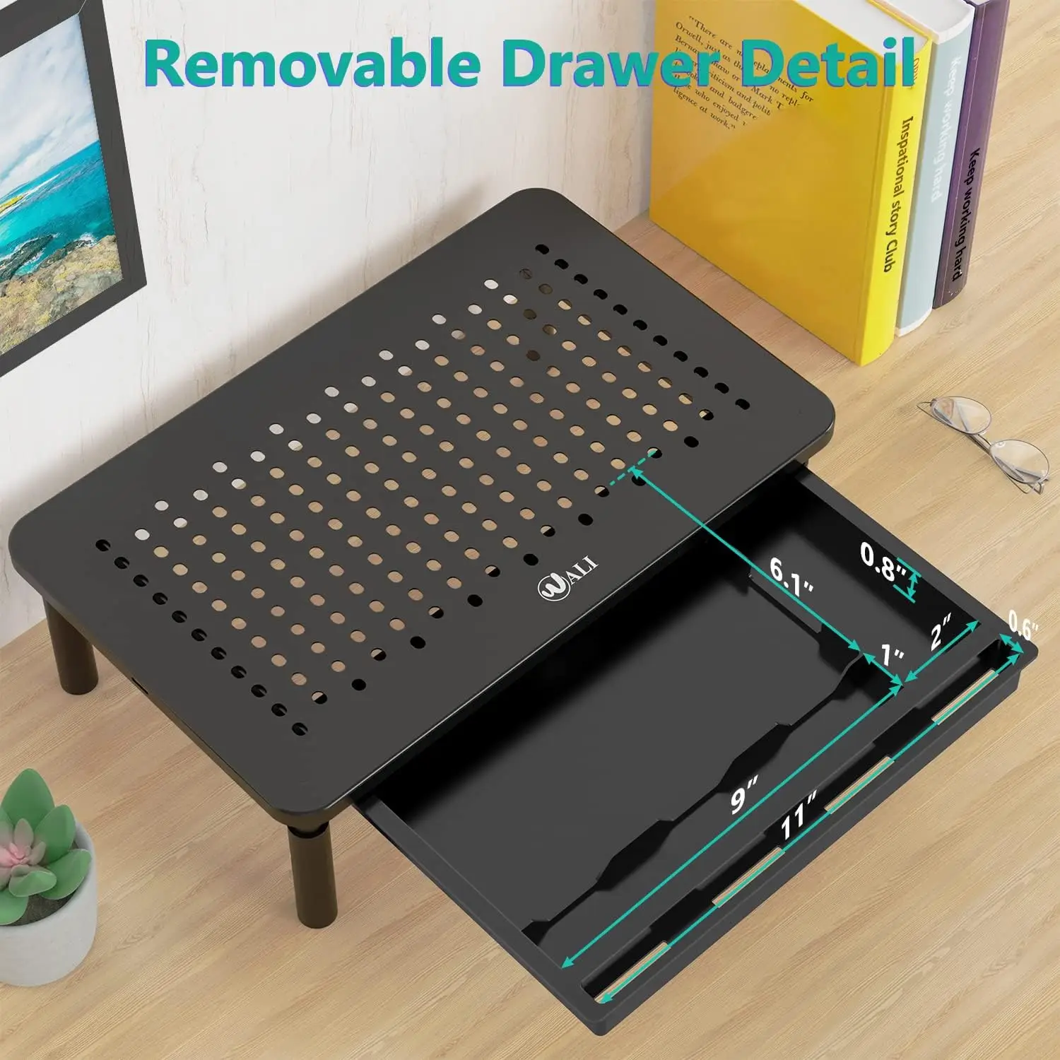 Monitor Stand with Storage, Height Adjustable Laptop Riser, Desk Organizer for Computer, Laptop, Printer - Black (STT003D-B)