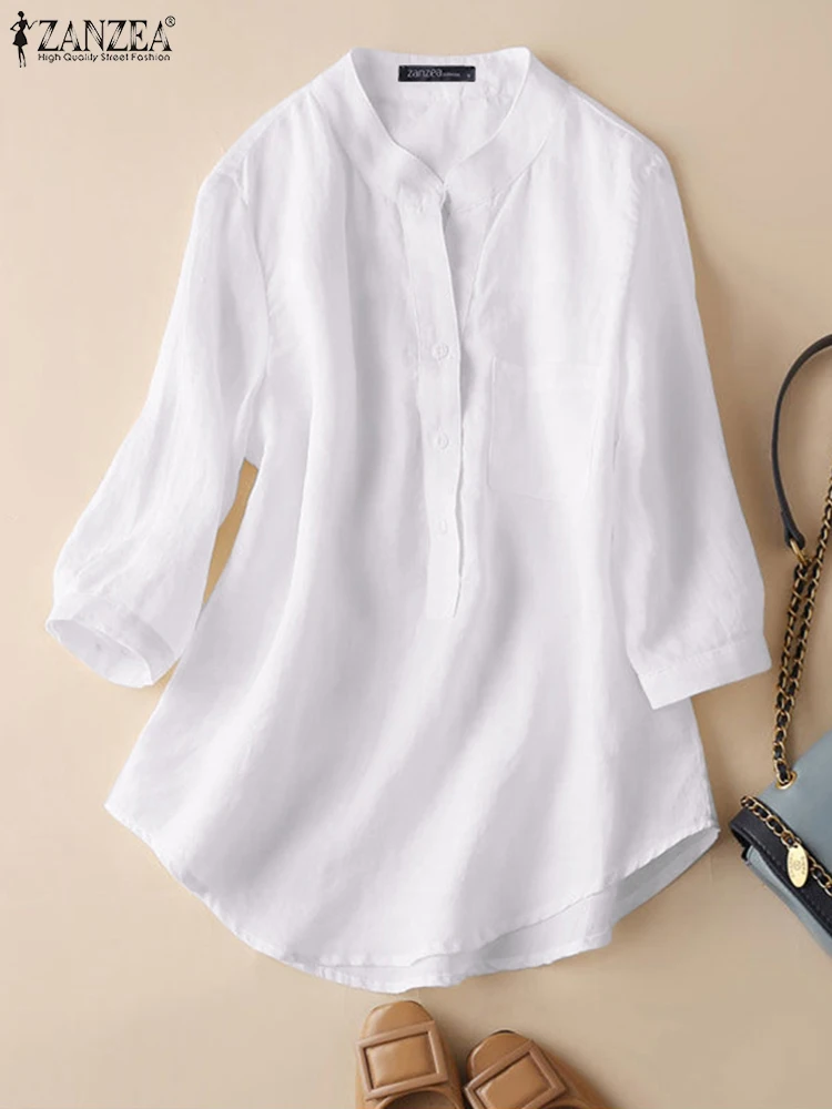 ZANZEA Fashion Women Oversized Shirt Long Sleeve Blouse Casual Solid Loose Basic Tops O-Neck 2024 Lady Button Up Blusa Femininas