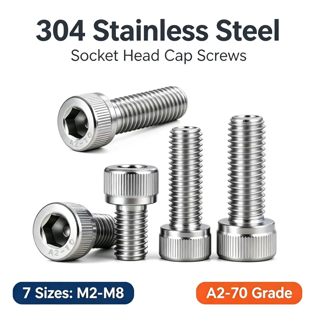 304 Stainless Steel Socket Head Cap Screws M2 M2.5 M3 M4 M5 M6 M8 A2-70 Knurled Hex Socket Hea Printer Machinery Furniture DIY