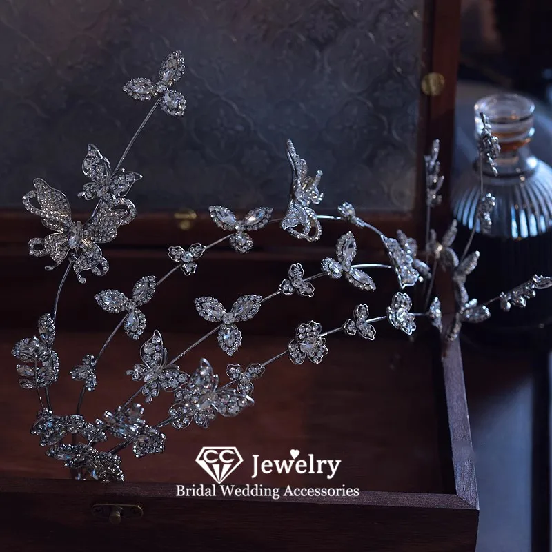 

CC короны для женщин, свадебные аксессуары для волос, обручальные свадебные головные уборы в форме бабочки, диадемы, искусственная кожа AN504