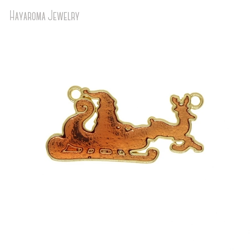 2Pcs Enamel Sleigh Gold Color Metal Christmas Jewelry Wholesale Copper Pendant PM52398