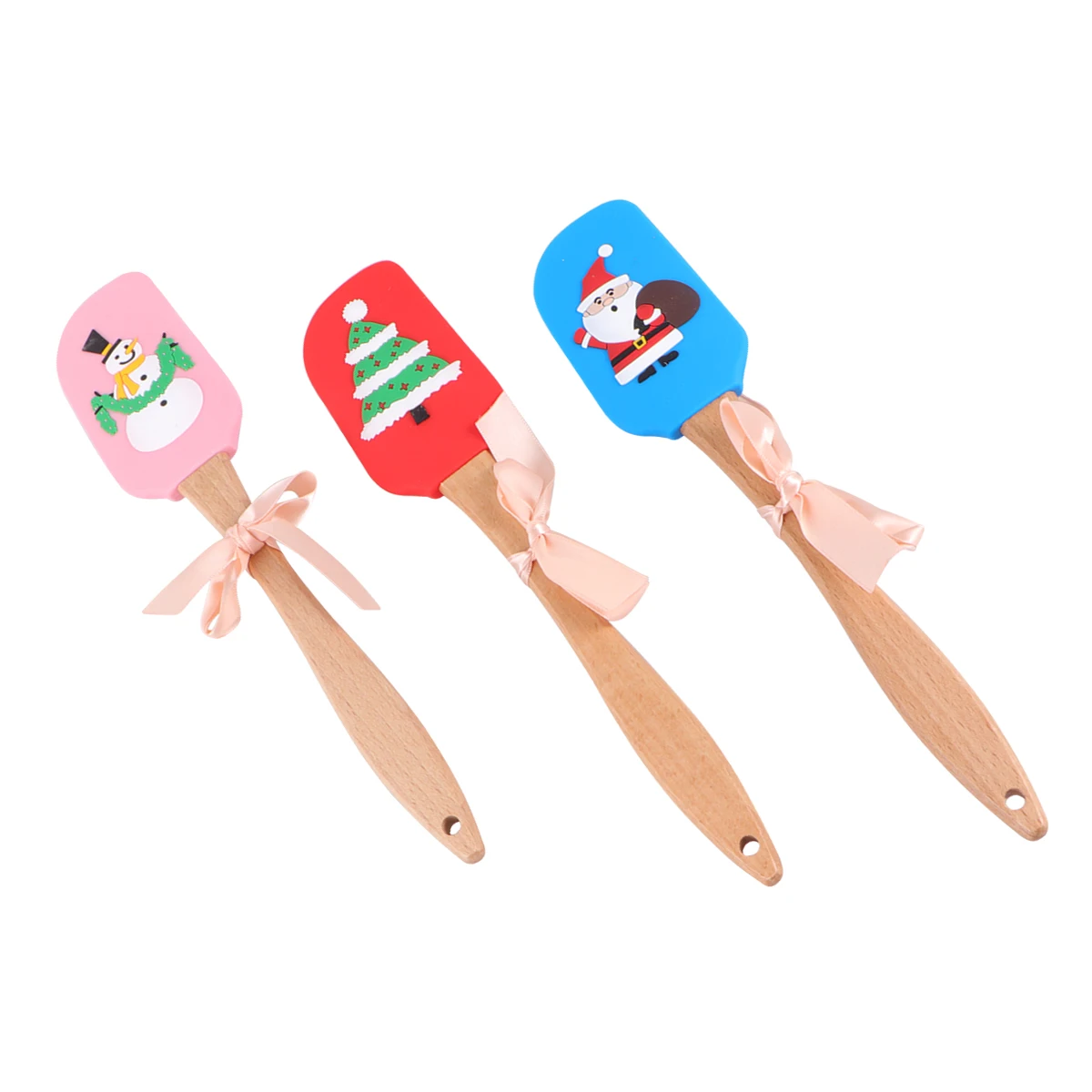 

3pcs Xmas Silicone Spatula Christmas Butter Scraper Cake Pastry Tool Wooden Handle Heat Resistant Baking Kitchen Gadgets