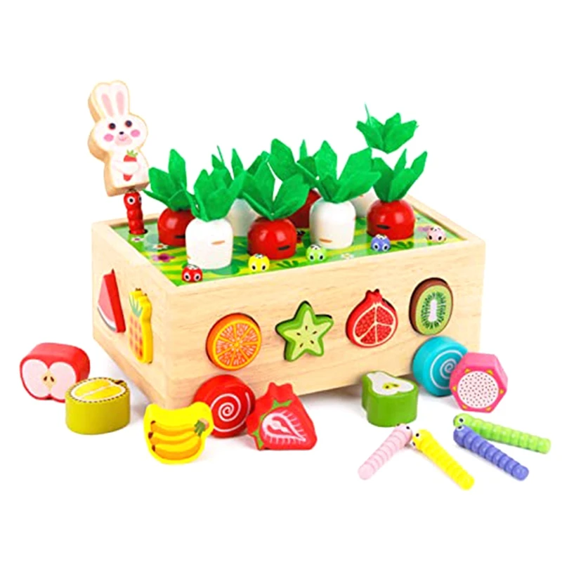 

Multifunctional Toy From 1 2 3 Years Carrot Plug-In Game Gift Wooden Toy Easy To Use