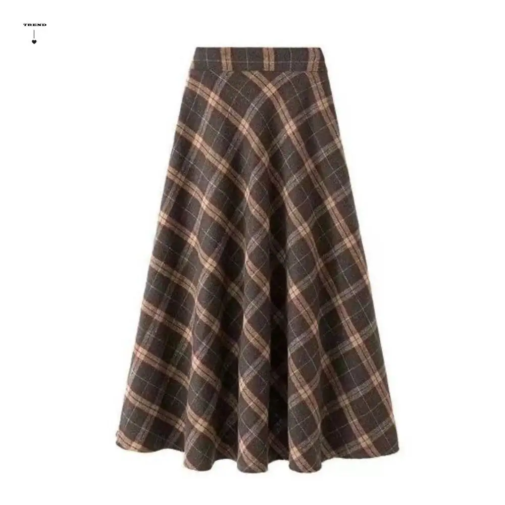 Leisure High Waist Retro Plaid Skirt Winter Autumu Classical High Waist Long Skirt Aesthetic Slim Fit A-line Half Dress Party