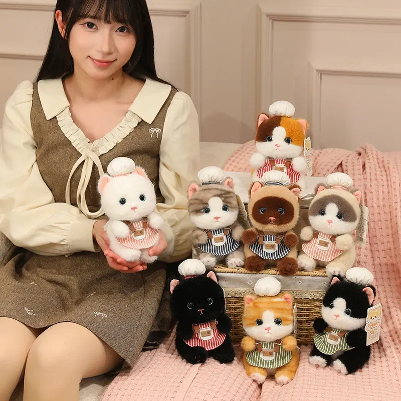 Cute Cat Plush Toy Stuffed Animal Doll Heart Charm Pendant Necklace Pastry Chef Style 8 Colors 16cm Soft Plush Gift Choice
