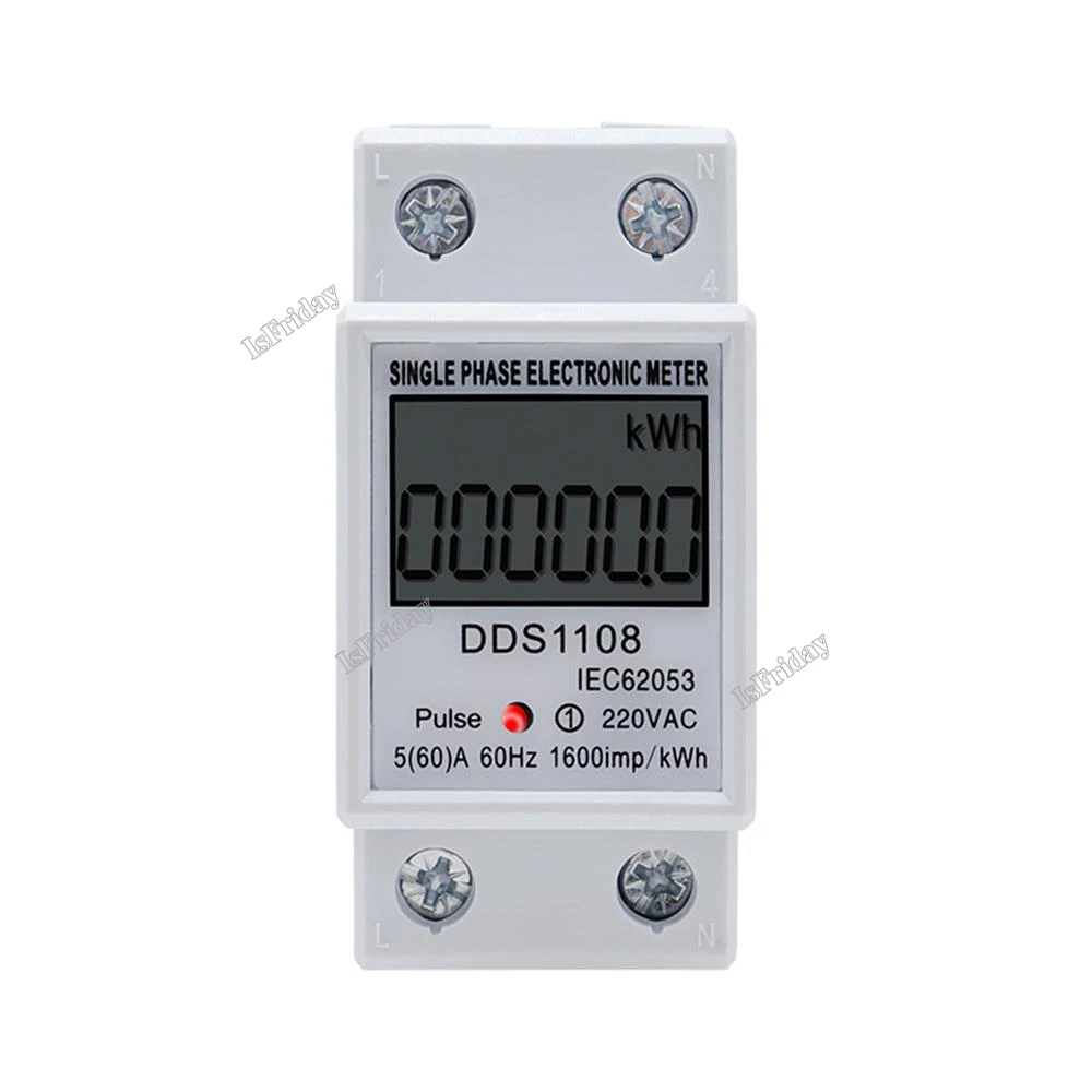 1pcs LCD Single Phase Electric Energy Meter KWH AC Digital Watt-Hour Meter 220V 60A 50Hz Electric Din Rail