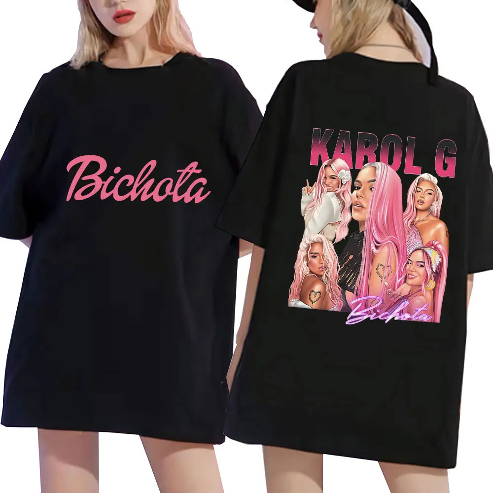 Gorąca piosenkarka Karol G Print moda T Shirt Mañana Sera Bonito mężczyźni kobiety oversize bawełniane koszulki Hip Hop odzież typu Streetwear z