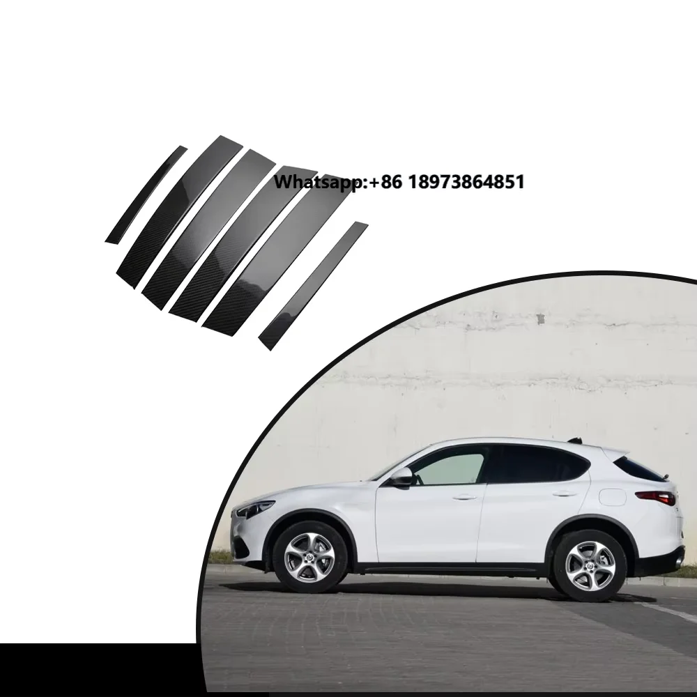 

6PCS Carbon Fiber Pillar Posts Door Window Trim Cover for Alfa Romeo Stelvio SUV 4-Door 2017-2021