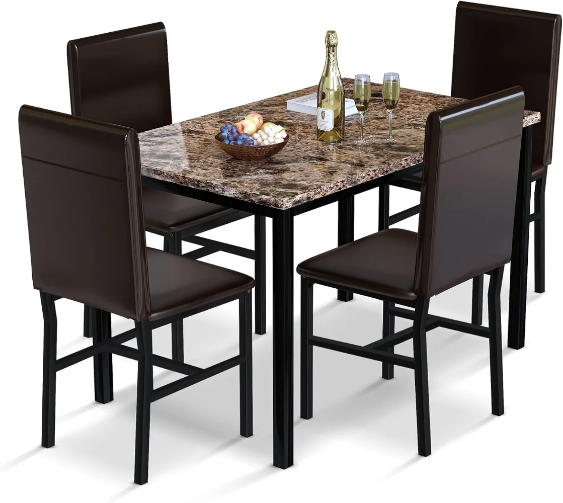 

AWQM 5 Piece Dining Table Set for 4,Faux Marble Kitchen Table and Chairs for 4, Dining Room Table Set with Chairs