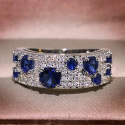 Huitan Silver Color Blue/White CZ Women Rings Newly Designed Luxury Fashion Bridal Wedding Bands Accessories Sparkling Jewelry