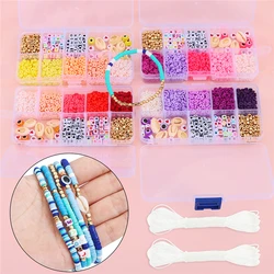10 Grid Boxed Beads Kit (Polymer Clay & Acrylic Letter Beads & Elastic Cord) | DIY Jewelry Making Set for Girls Kids Bracelets