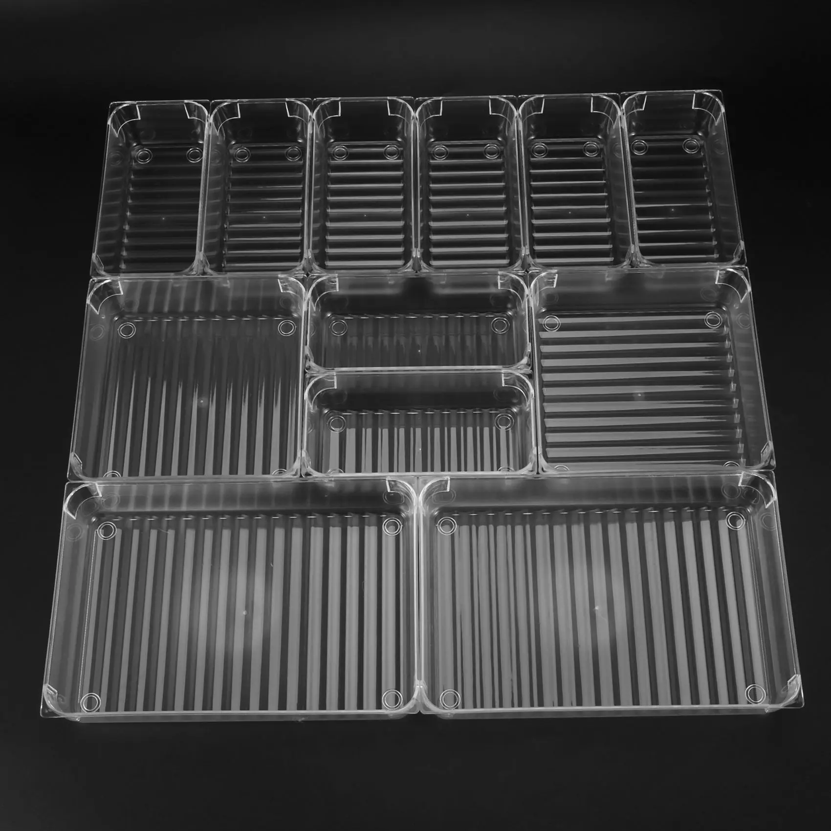 3サイズの透明なプラスチック製の収納ボックス,12個の引き出しオーガナイザー,事務用品の整理トレイ