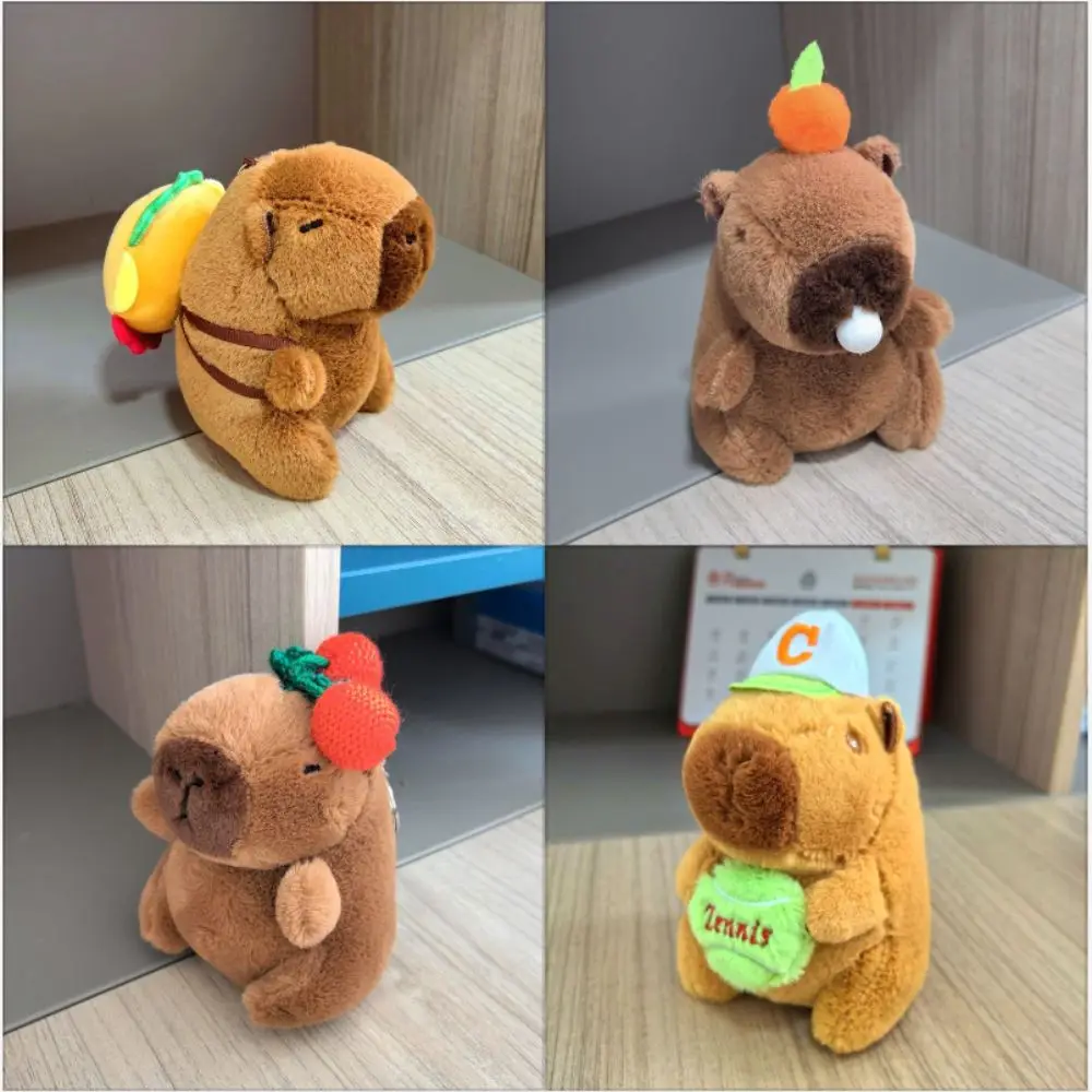 Kawaii Cartoon Capybara Plush Capybara Keychain Guinea Pig Soft Fluffty Animal Doll Stuffed Animals Headgear Capybara Doll Kids