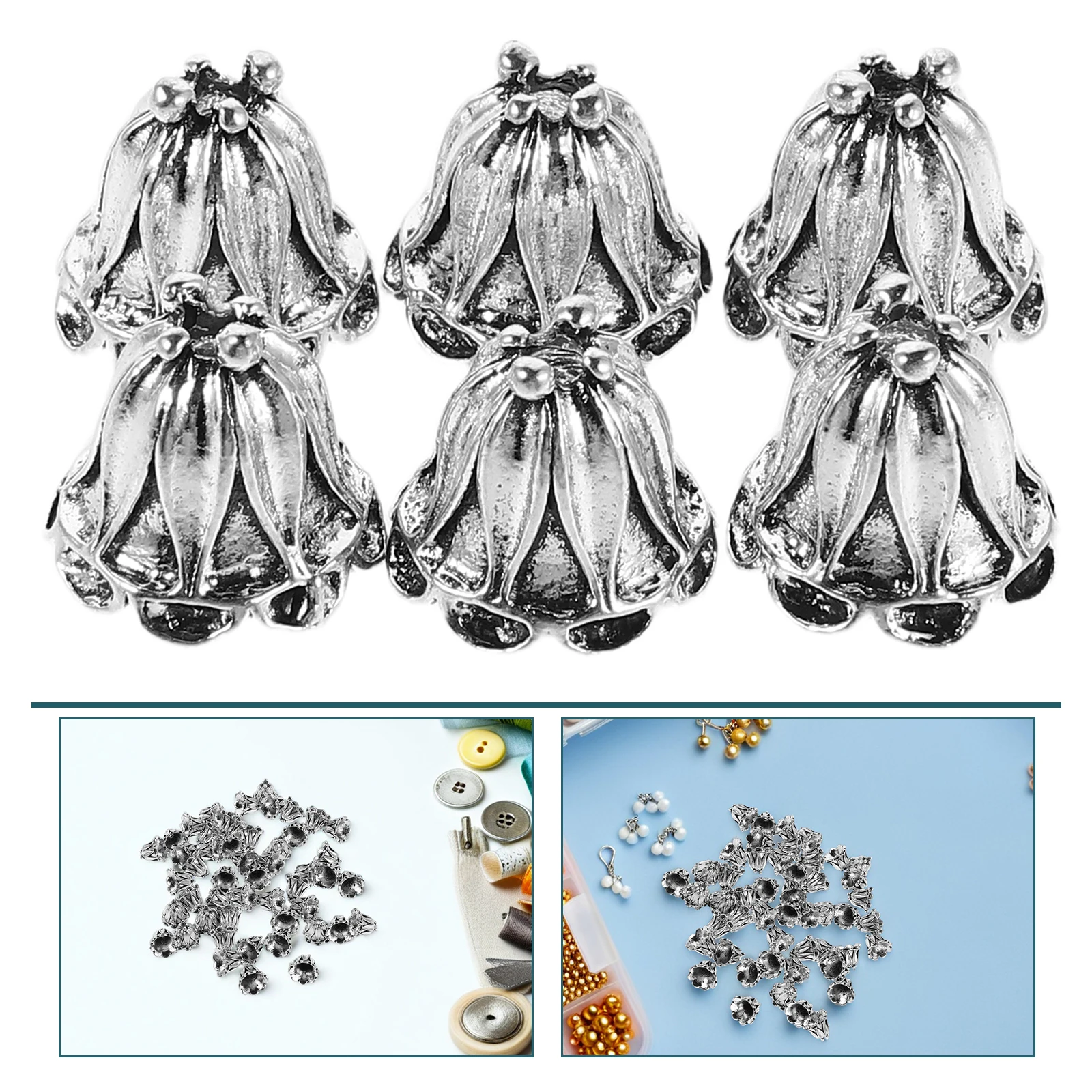 

50 Pcs Retro Accessories Jewelry Bracelet Making Beads Caps for Spacer DIY Necklace Ornament Metal