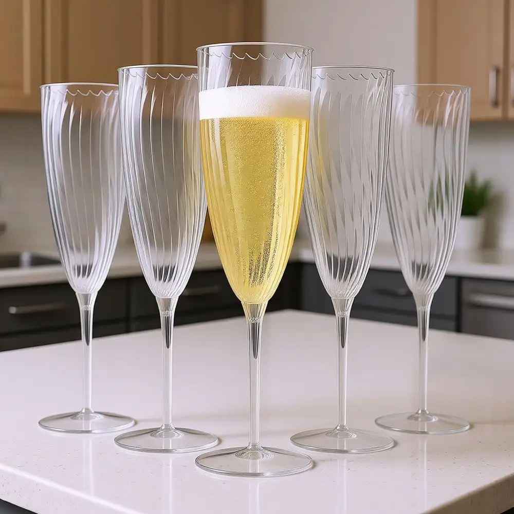 

48 PCS Disposable 6 Oz Clear Plastic Champagne Glasses for Weddings, Parties, and Home Use