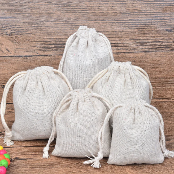 50pcs 7x9, 8x10, 9x12, 10x14, 13x18, 15x20, 17x23, 20x30cm Linen Natural Cotton Bags Drawstring Pouches