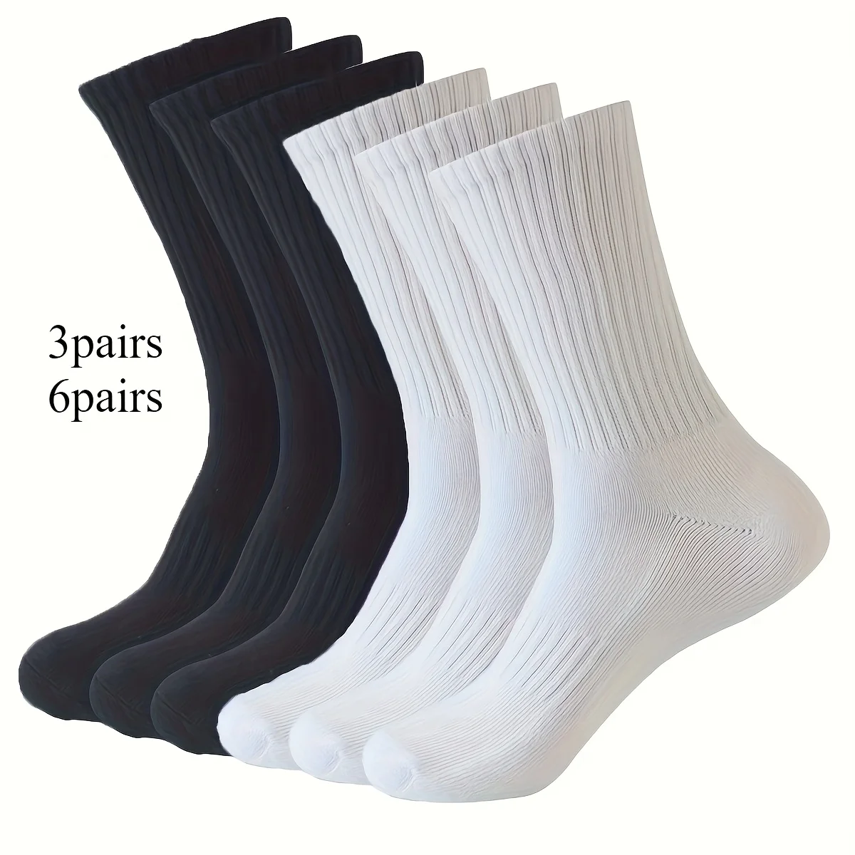 

3/6 Pairs Mid-Calf Sports Socks - Sweat-Wicking & Reinforced Heel/Toe, Compression Fit for Running/Basketball/Hiking