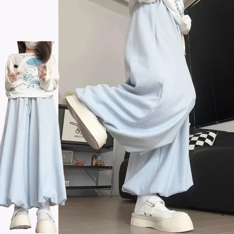 

Korean Sweet Sle Casual Knitted Rice Noodle Skirt Pants Women's Autumn Winter High Waist Puffy Flower Bud Skirt Pants