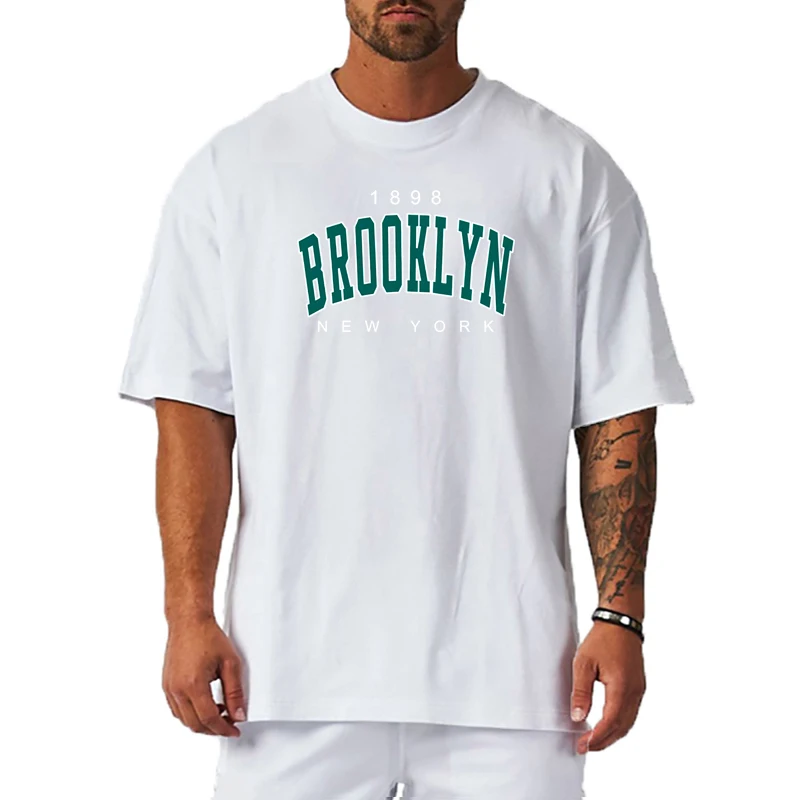 

Азиатский размер, мужская футболка из чистого хлопка с принтом, негабаритная летняя футболка высокого качества с круглым вырезом, свободная футболка для бодибилдинга, фитнеса и тренировок с коротким рукавом