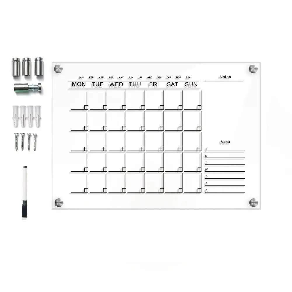 Memo Acrylic Monthly Calendar Wall Mounted Rewritable Weekly Planner Reusable Whiteboard Office