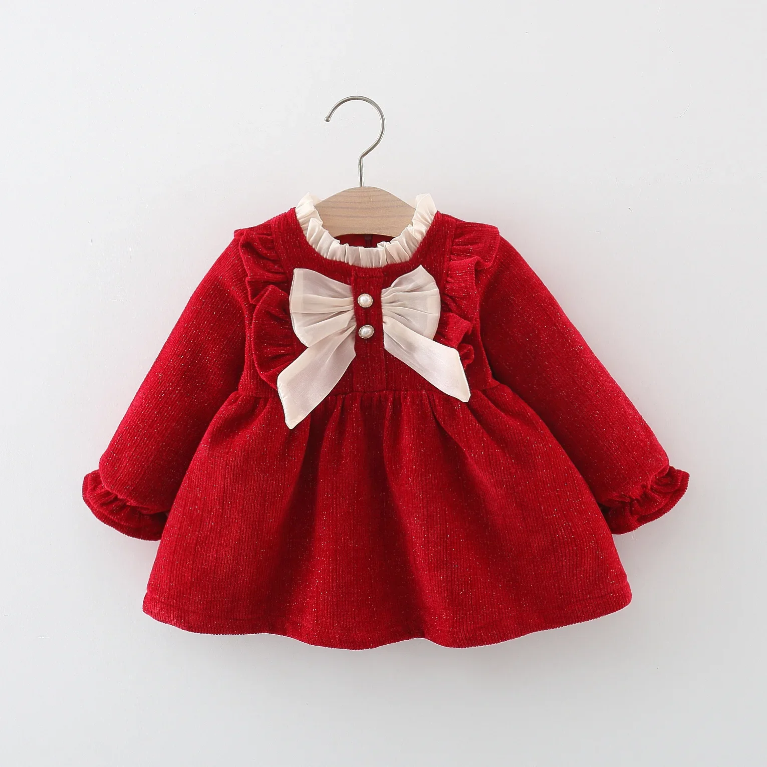 Newborn Baby Girls Dress Cute Bow Long Sleeve Dresses For Girls Baby Clothing Birthday Party Princess Dress Toddler Clothes