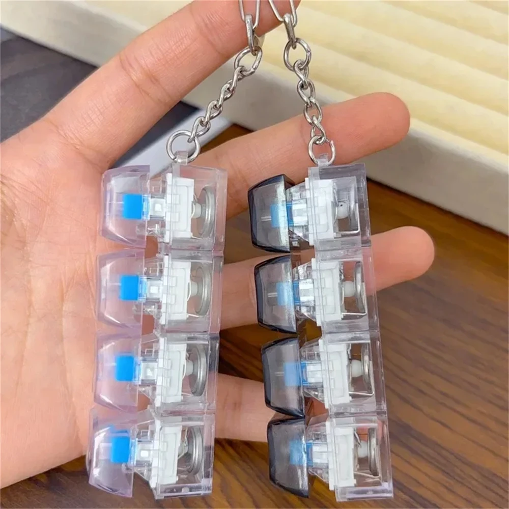Keyboard Transparent Decompression Toys 4 Keys Keyboard Clicker Toy with LED Light Keyboard Fidget Toy School Bag Pendant