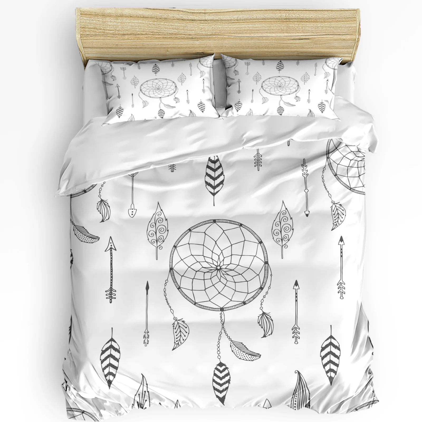 

Dream Catcher Feather Butterfly White 3pcs Bedding Set For Bedroom Double Bed Home Textile Duvet Cover Quilt Cover Pillowcase