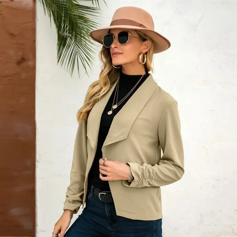 Women Solid Colors Buttonless Blazer Formal Clothing All Match Commute Casual Short Suit 2023 Office Lady New Fashion Blazers