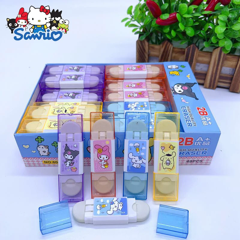 New 48pcs Cute Sanrio Cartoon Double Headed Eraser Kuromi Melody Cinnamoroll  Student Supplies Stationery Opening Gift Wholesale