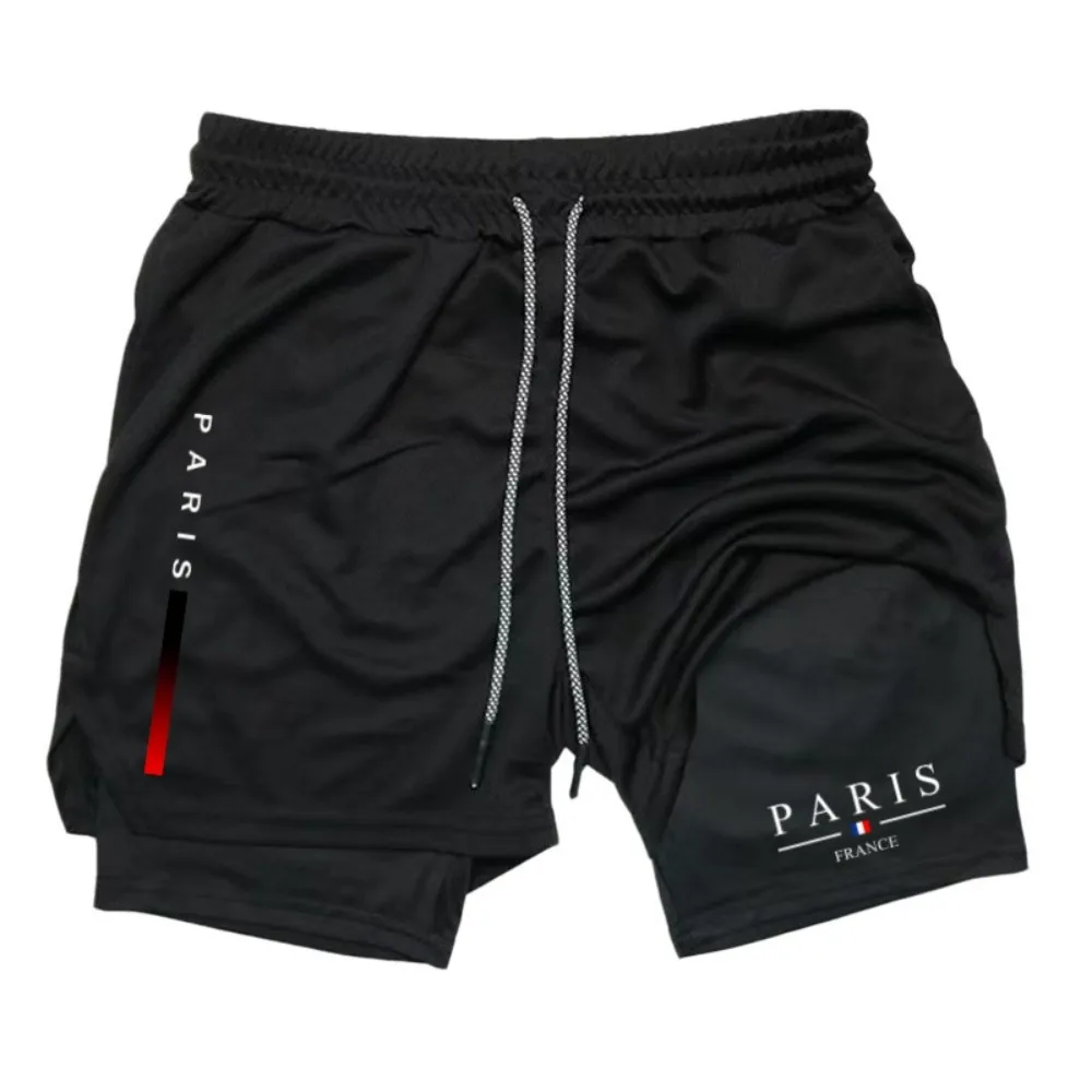 Summer Breathable 2-in-1 Double Layer Shorts Mens Elastic Compression Quick Dry Multi-functional Moisture Absorbing Performance