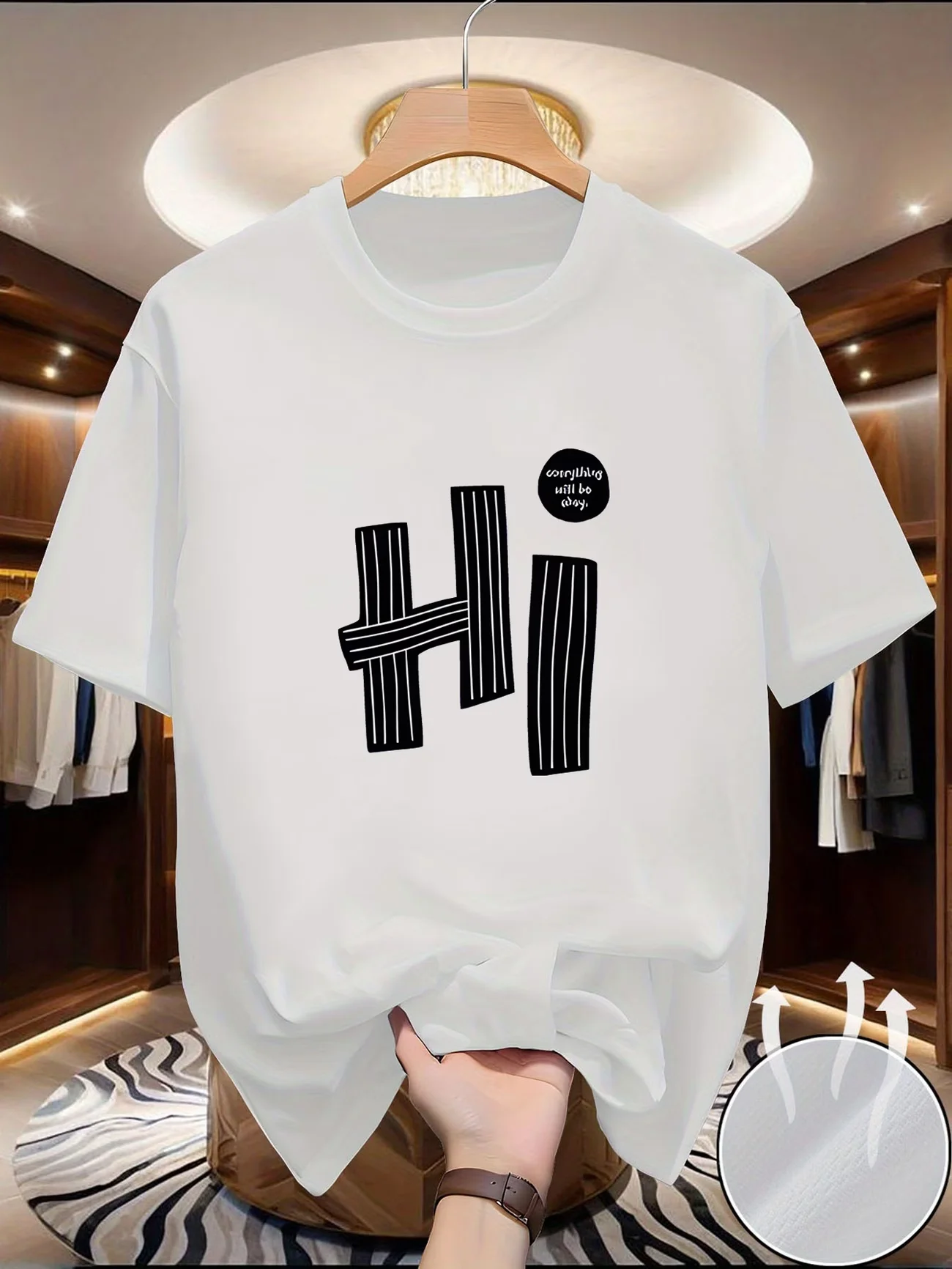 Uma camiseta masculina de manga curta com gola redonda, aparência simples, aparência elegante, toque macio, corte limpo