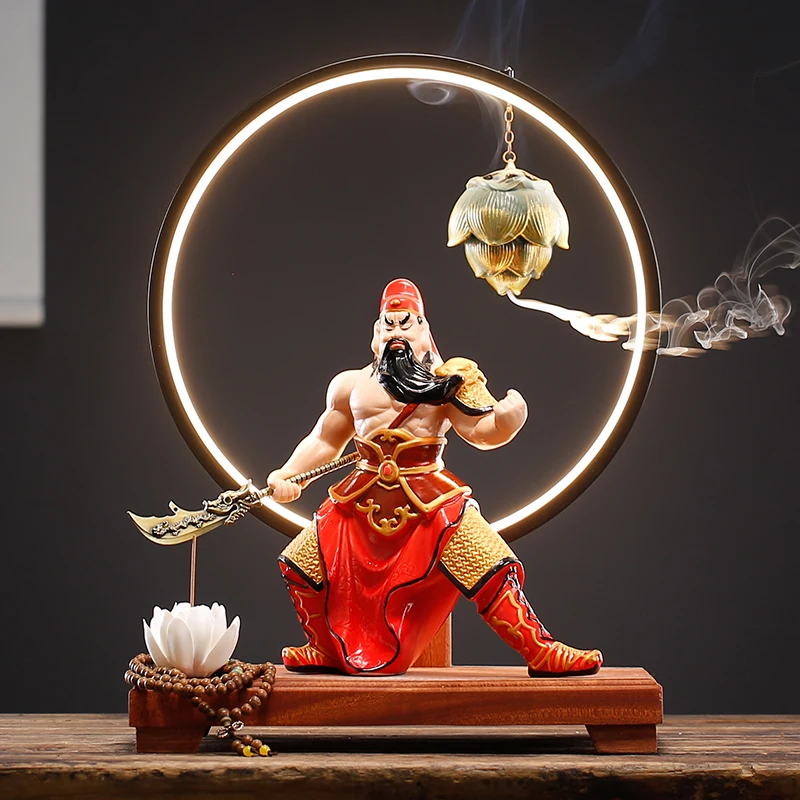 Creative Lamp Circle Backflow Incense Burner Guan Yu Cai Shen Buddha Ceramic Handicrafts New Chinese Home Decoration