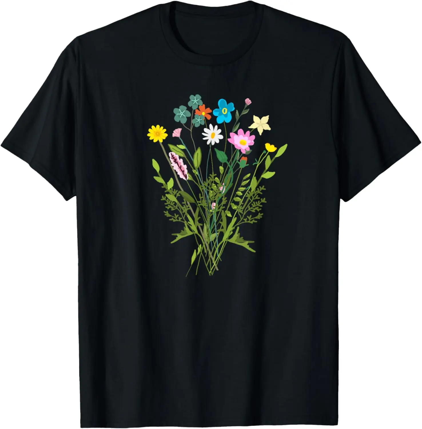 Women Wildflower Bouquet Floral Graphic Tee Summer Flowers T-Shirt