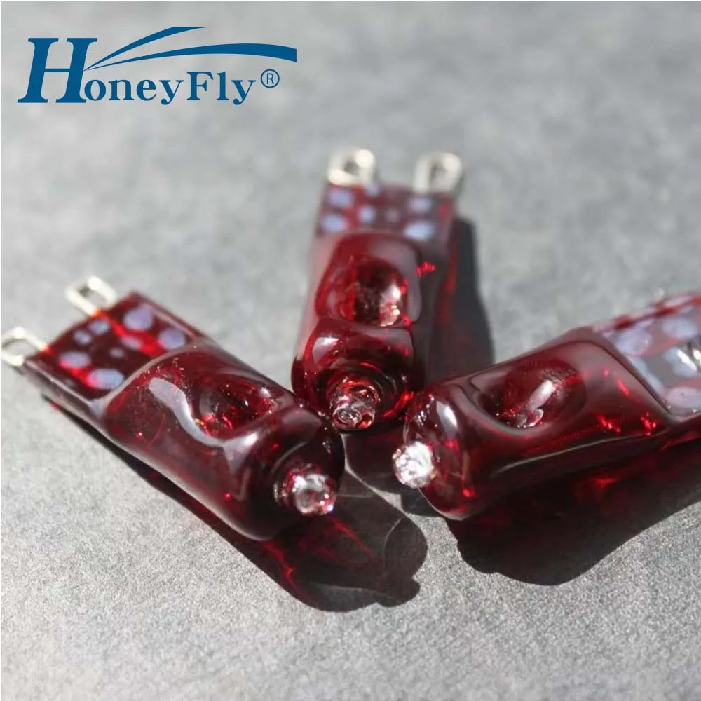 HoneyFly 50pcs G9 Ruby Halogen Bulb 220V 40W Red Heating Halogen Lamp Quartz Glass Heat Preservation Warming Pet Bulbs