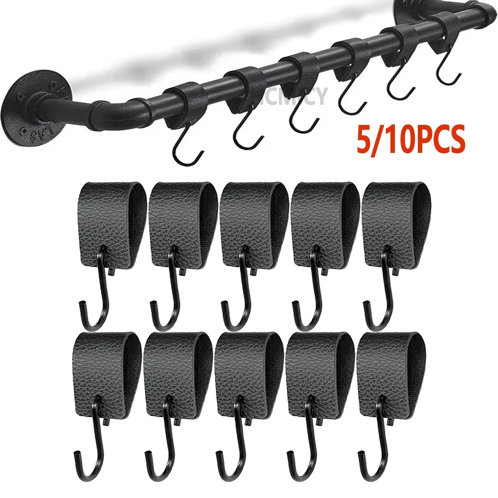 

5/10 шт. черные кожаные крючки S для дома, кухни, открытый крючок для кемпинга, многофункциональный крючок для одежды из нержавеющей стали