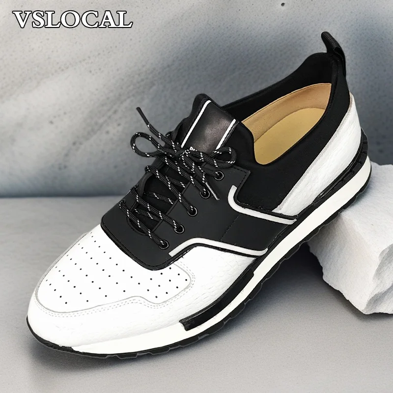 

Luxury Brand Men Casual Shoes Lace-up Blacke Mix White Casual Mens Dress Leather Shoe Outdoor Daily Sports Shoes For Men
