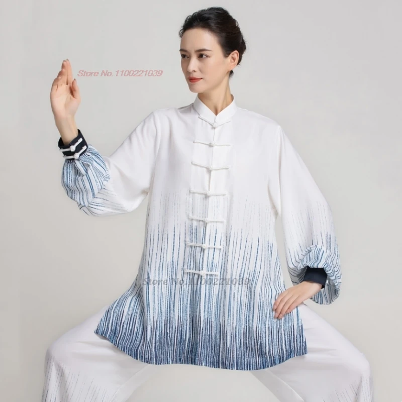 

2024 chinese kung fu tai chi clothing martial arts wushu training exercise uniform traditional team performance tops+pants set