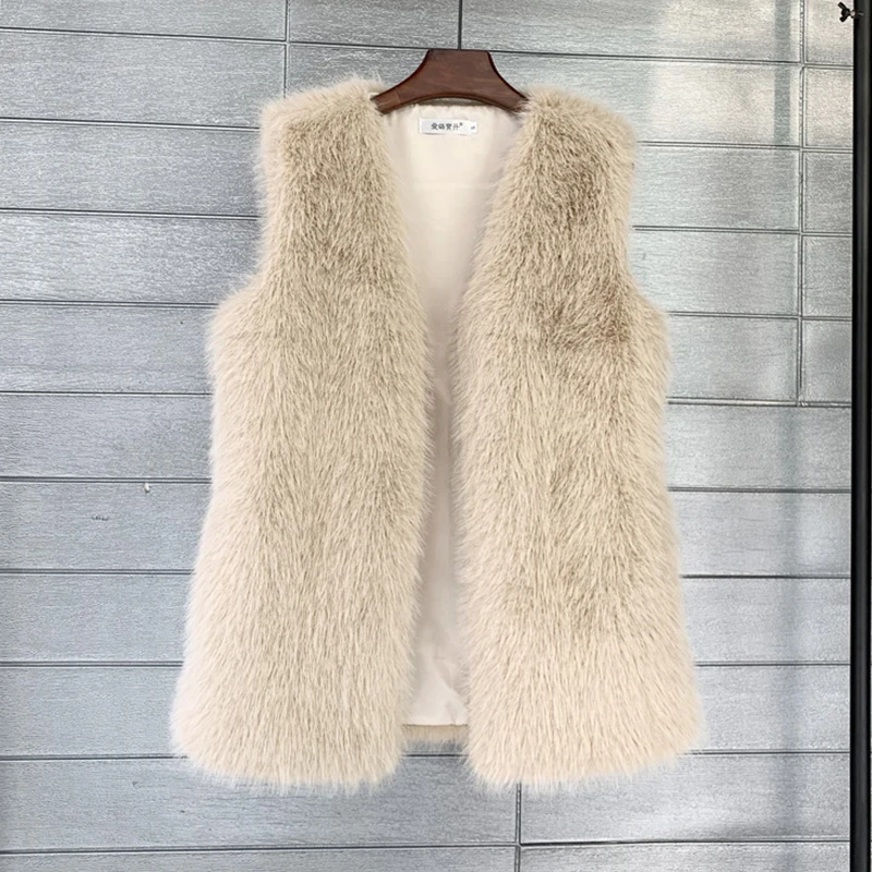 Pink Faux Fur Women's Vest 2026 American Style Sleeveless V‑Neck Open Front Fluffy Furry Waistcoat Winter Warm Outerwear Gilet