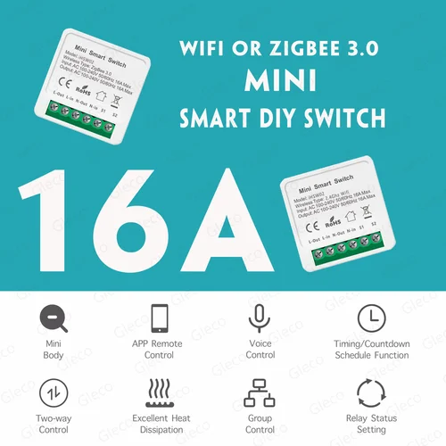 Imagen 2 del producto 16A Wifi /Zigbee 3,0 Mini interruptor inteligente DIY Control de vía interruptor de automatización de relé de hogar inteligente funciona con Alexa Google Home