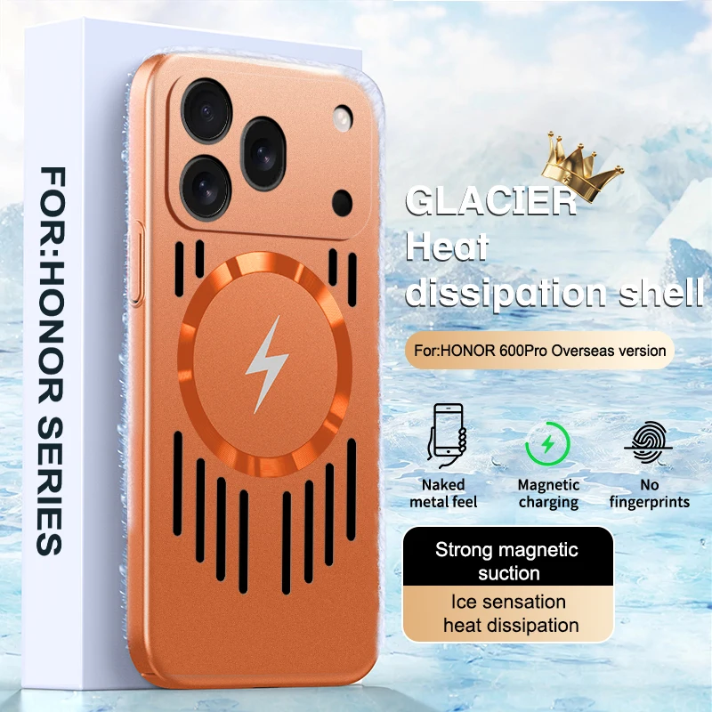 Metallische Farb-Heat-Dissipation Magnetische Handyhülle für Honor 600 Pro – Ultradünne Hart-PC-Hülle mit kabelloser Ladefunktion für Honor 600