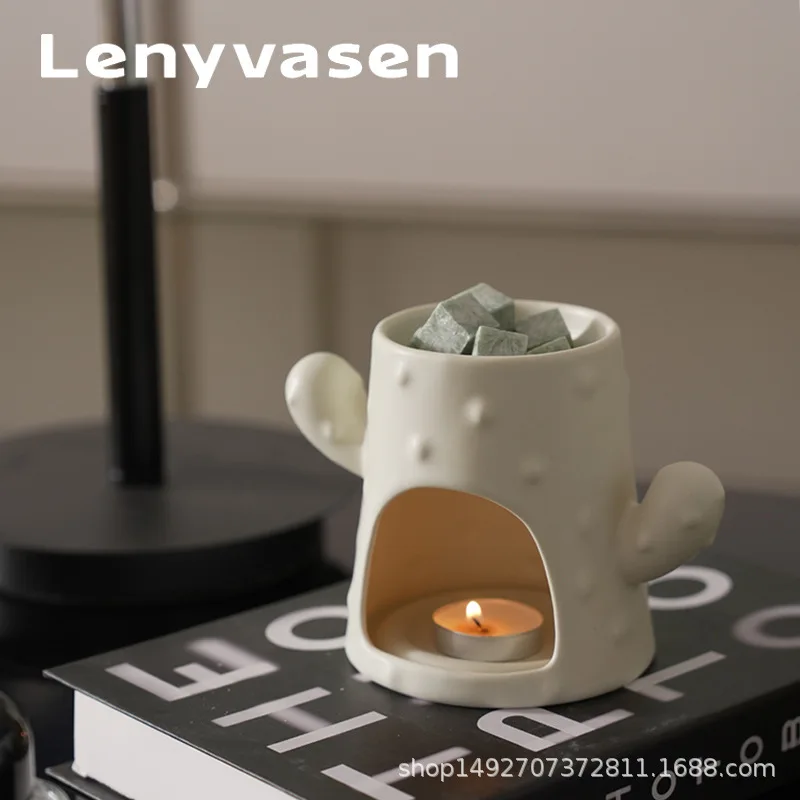 Creative Cactus Ceramic Aromatherapy Stove Essential Oil Heating Wax Melting Stove Household Bedroom