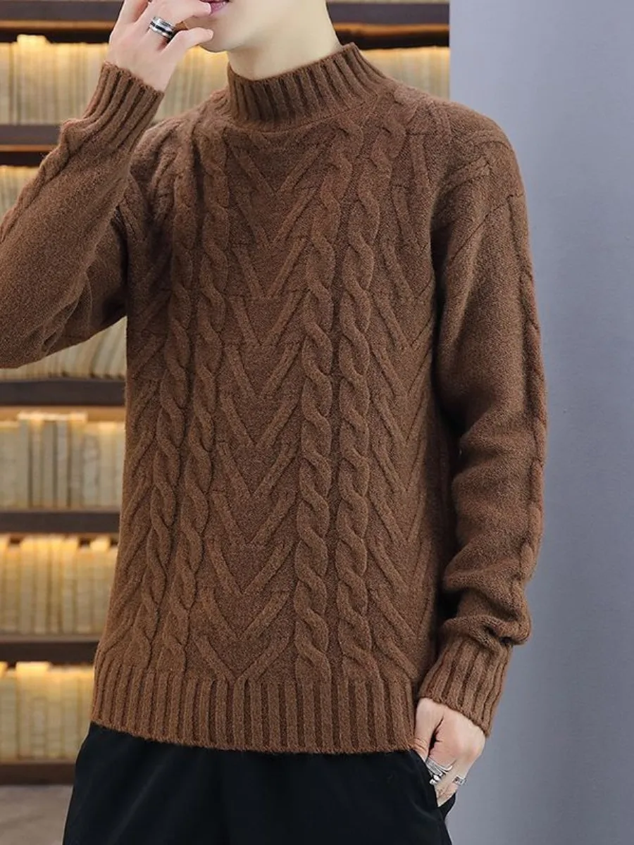 

Мужской вязаный свитер с высоким воротником, свободный базовый слой, зимний, модный, теплый, повседневный, удлиненный, для ношения под одеждой